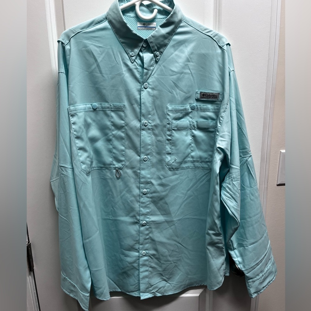 Mens Columbia PFG Long Sleeve Fishing Shirt light green  Large Omnishade
